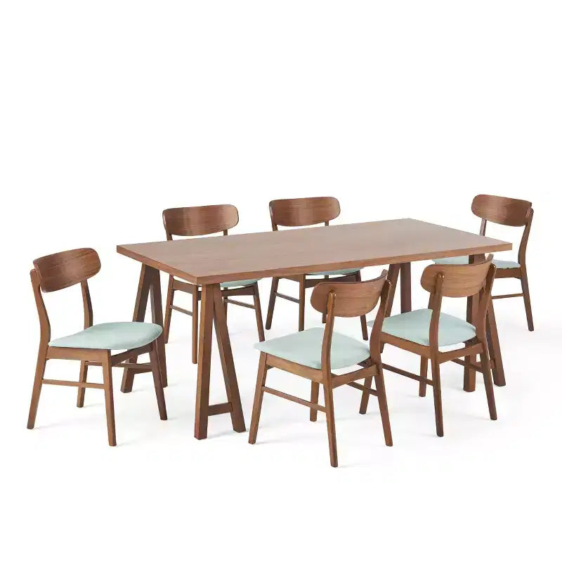 GDFStudio Alexis 7 Pieces Mid Century Modern Upholstered Wood Dining Set