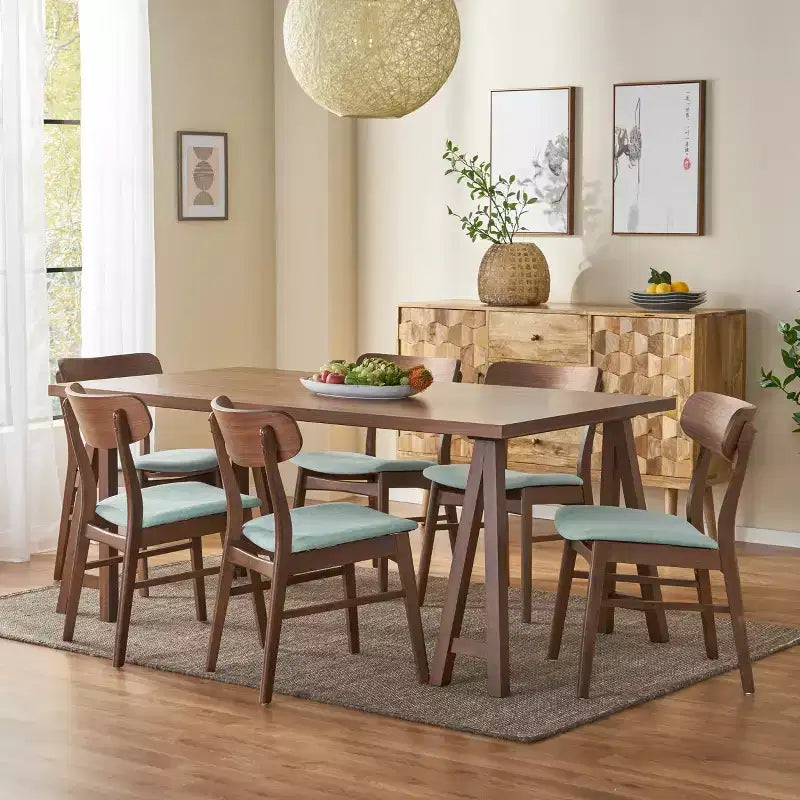 Ensemble de salle à manger GDFStudio Alexis 7 pièces en bois rembourré de style moderne du milieu du siècle