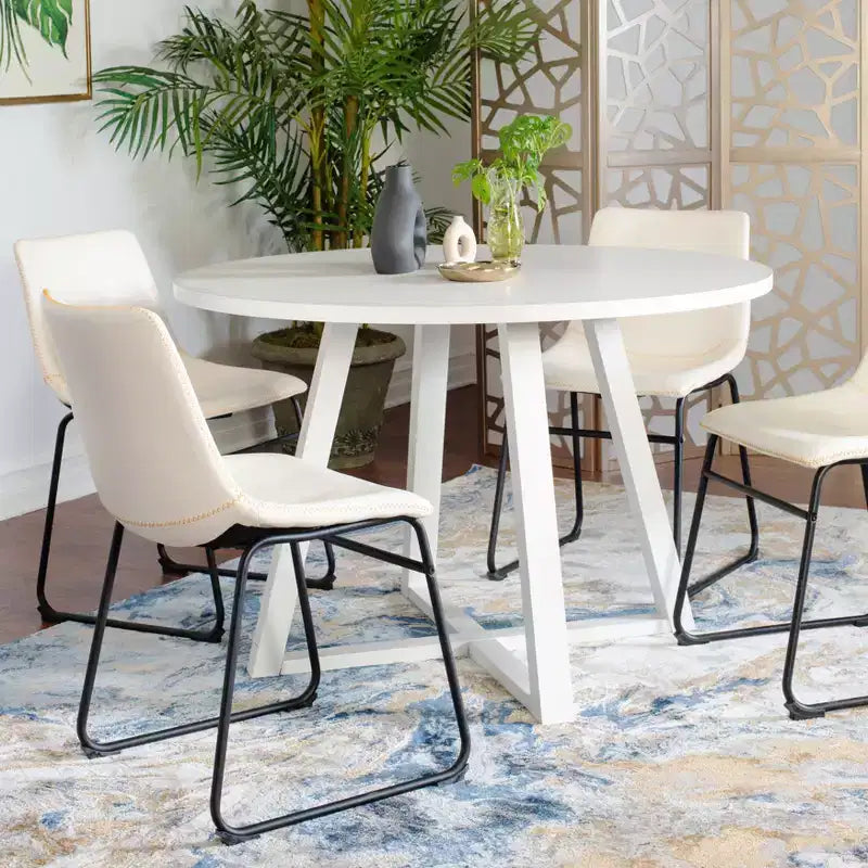 Ensemble de salle à manger rond Varna Roundhill Furniture, table à manger à tréteaux avec 4 chaises élégantes, 5 pièces