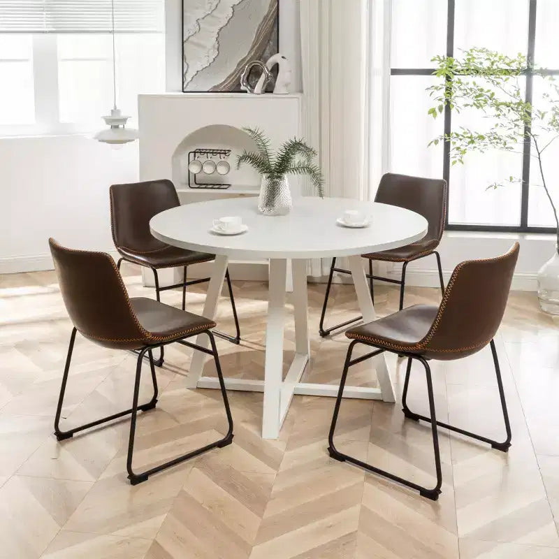 Ensemble de salle à manger rond Varna Roundhill Furniture, table à manger à tréteaux avec 4 chaises élégantes, 5 pièces
