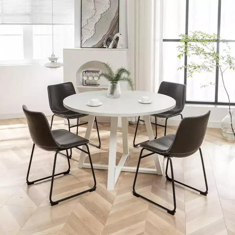 Ensemble de salle à manger rond Varna Roundhill Furniture, table à manger à tréteaux avec 4 chaises élégantes, 5 pièces