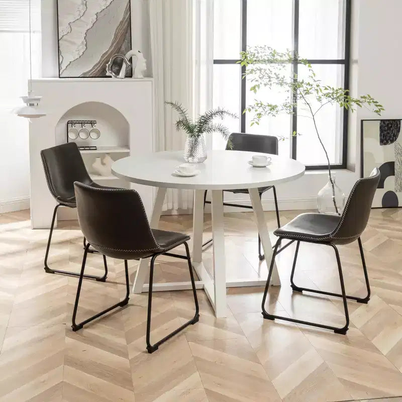 Ensemble de salle à manger rond Varna Roundhill Furniture, table à manger à tréteaux avec 4 chaises élégantes, 5 pièces