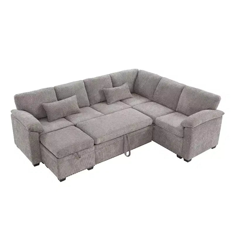 Canapé d'angle en forme de L 97" avec pouf de rangement, canapé d'angle 7 places en tissu chenille avec 2 oreillers pour salon - ModernLuxe