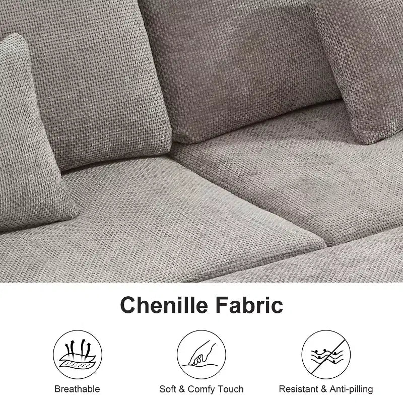 Canapé d'angle en forme de L 97" avec pouf de rangement, canapé d'angle 7 places en tissu chenille avec 2 oreillers pour salon - ModernLuxe