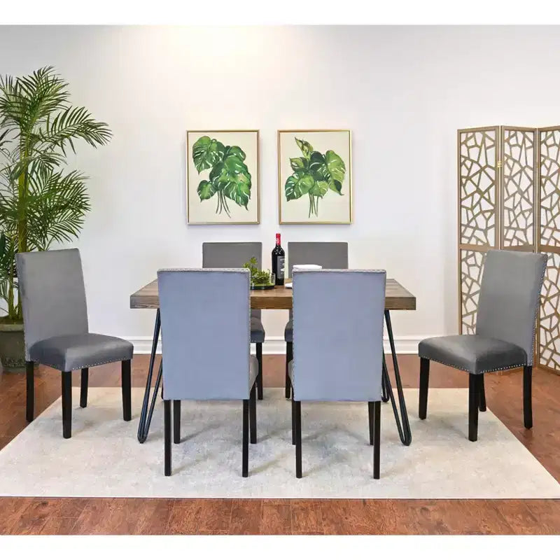 Ensemble de salle à manger Ashzo de Roundhill Furniture, table à manger avec pieds épingles et 6 chaises, 7 pièces