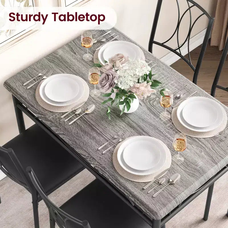 Ensemble Table à Manger et Chaises, Table de Cuisine pour 4 Personnes, Ensemble de Salle à Manger en Bois de 4 Pièces avec 4 Chaises, Table Rectangulaire de Cuisine pour Petits Espaces