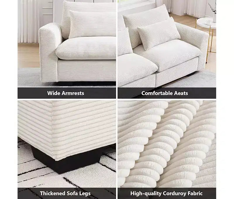 Christopher Knight Home Nelly Grand Canapé Sectionnel en Corduroy en Forme de L de 157,5, avec Ottoman de Rangement et 4 Coussins Lombaires