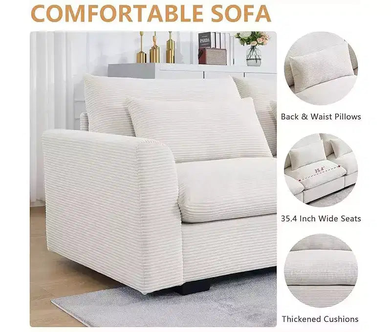 Christopher Knight Home Nelly Grand Canapé Sectionnel en Corduroy en Forme de L de 157,5, avec Ottoman de Rangement et 4 Coussins Lombaires
