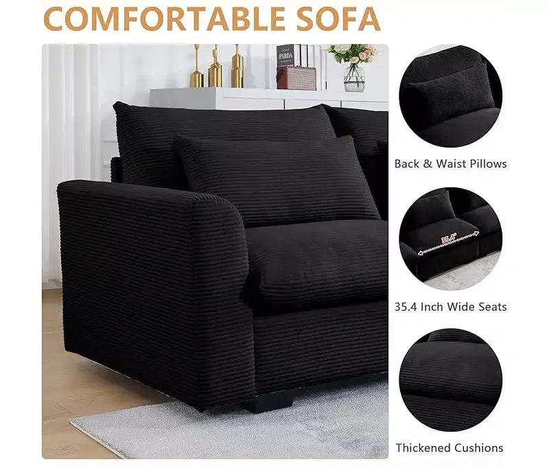 Christopher Knight Home Nelly Grand Canapé Sectionnel en Corduroy en Forme de L de 157,5, avec Ottoman de Rangement et 4 Coussins Lombaires