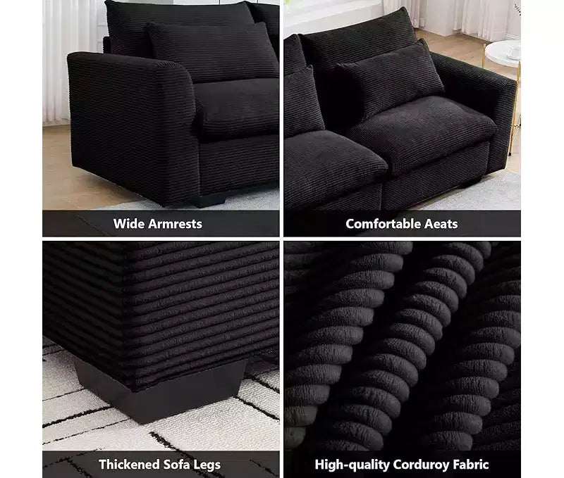 Christopher Knight Home Nelly Grand Canapé Sectionnel en Corduroy en Forme de L de 157,5, avec Ottoman de Rangement et 4 Coussins Lombaires