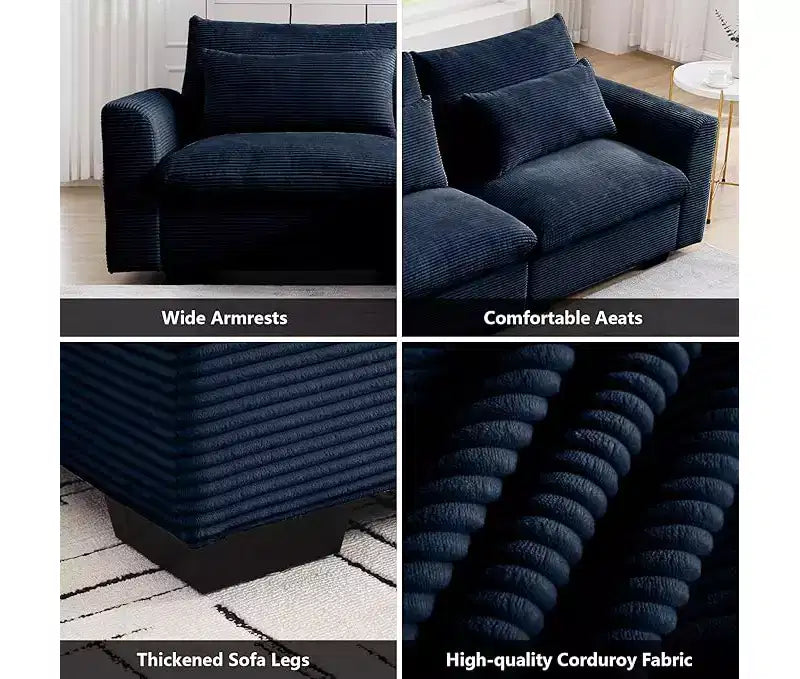 Christopher Knight Home Nelly Grand Canapé Sectionnel en Corduroy en Forme de L de 157,5, avec Ottoman de Rangement et 4 Coussins Lombaires