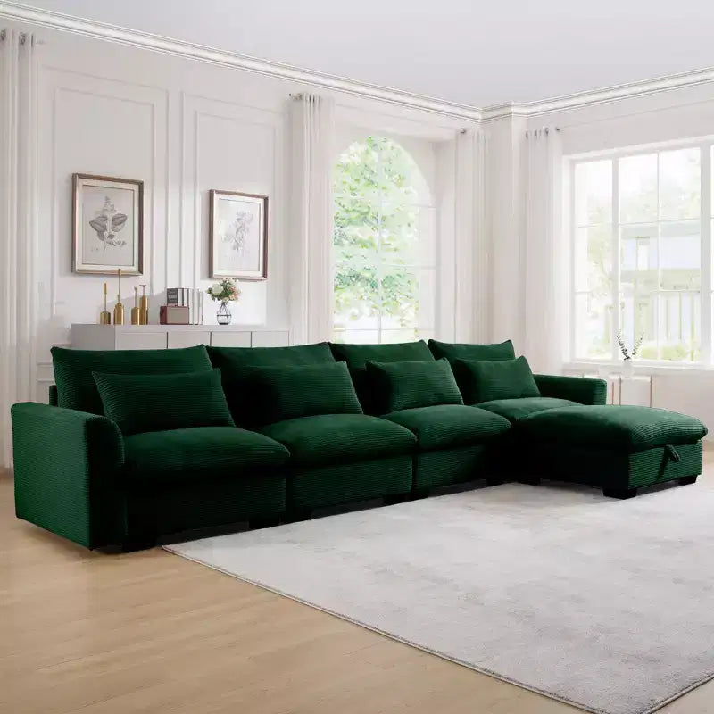 Christopher Knight Home Nelly Grand Canapé Sectionnel en Corduroy en Forme de L de 157,5, avec Ottoman de Rangement et 4 Coussins Lombaires