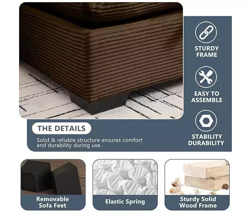 Christopher Knight Home Nelly Grand Canapé Sectionnel en Corduroy en Forme de L de 157,5, avec Ottoman de Rangement et 4 Coussins Lombaires