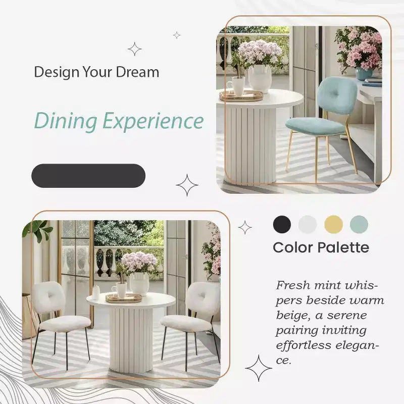 Ensemble de salle à manger 5 pièces pour 4 personnes, table de salle à manger moderne avec 4 chaises de salle à manger rembourrées, Turquoise et Beige et Blanc - ModernLuxe