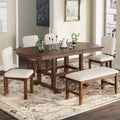 ModernLuxe 6 Piece Extendable Dining Table Set for 6, Traditional Dining Set Kitchen Table Set with 4 Upholstered Dining Chair & Bench, Espresso+Beige