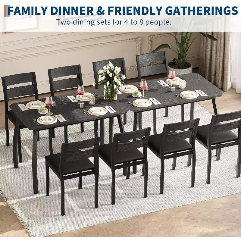Ensemble table à manger 5 pièces pour 4 personnes, table de cuisine moderne et 4 chaises, cadre métallique peu encombrant, pour petit appartement, salle à manger