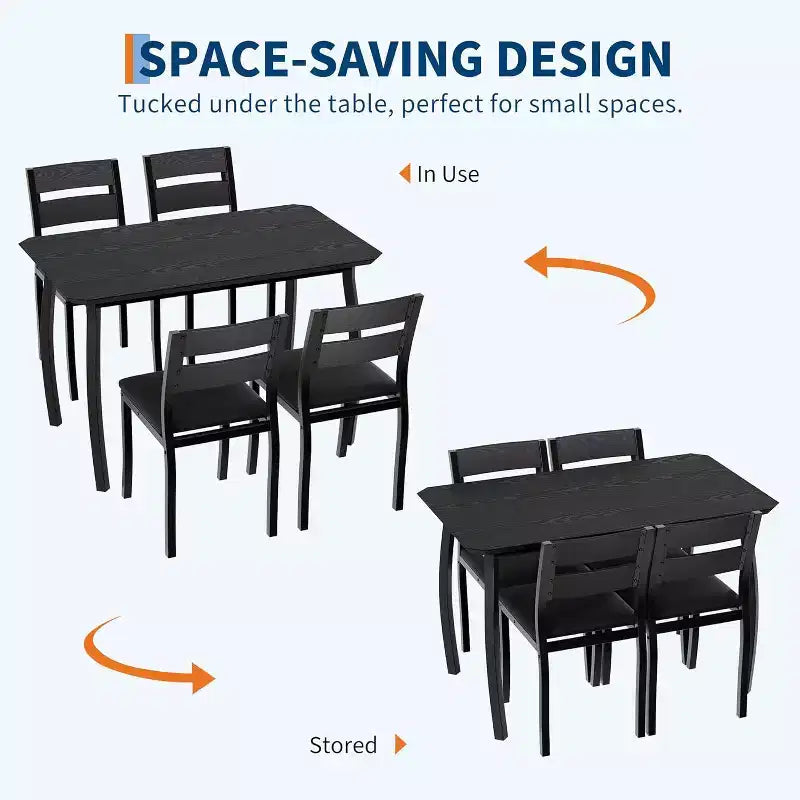 Ensemble table à manger 5 pièces pour 4 personnes, table de cuisine moderne et 4 chaises, cadre métallique peu encombrant, pour petit appartement, salle à manger