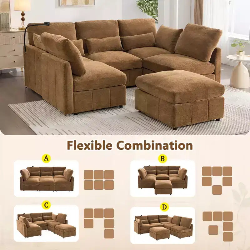 Canapé modulable multifonctionnel Merax avec pouf mobile