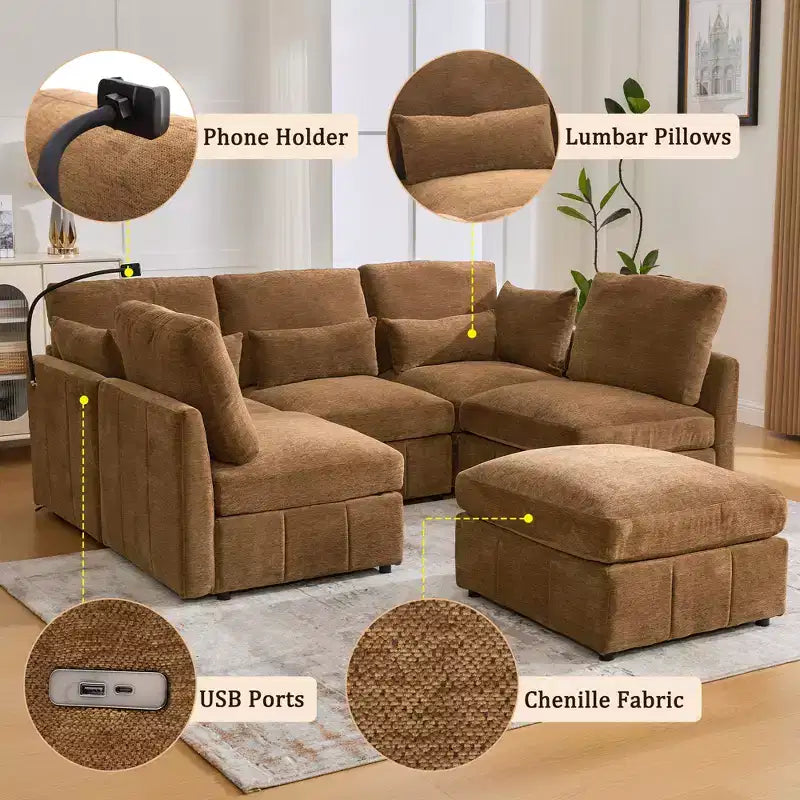 Canapé modulable multifonctionnel Merax avec pouf mobile