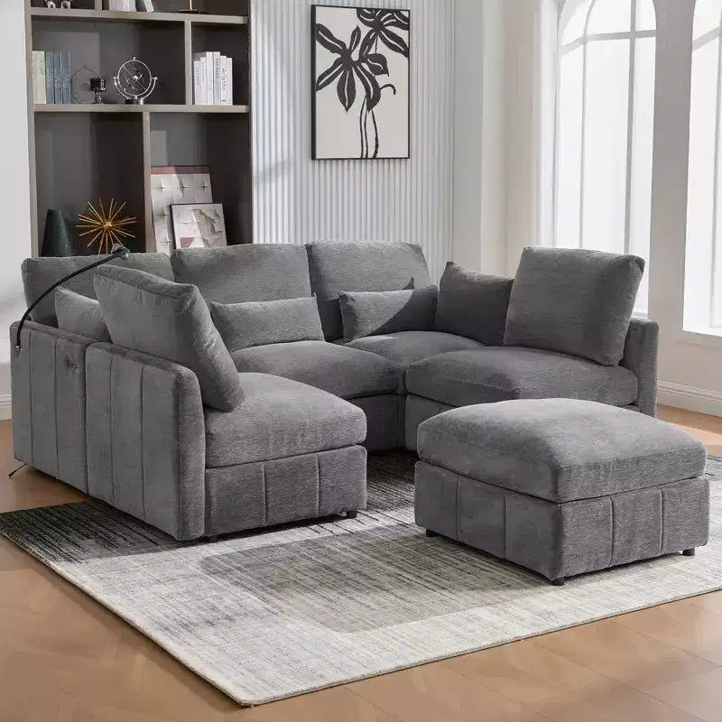Canapé modulable multifonctionnel Merax avec pouf mobile
