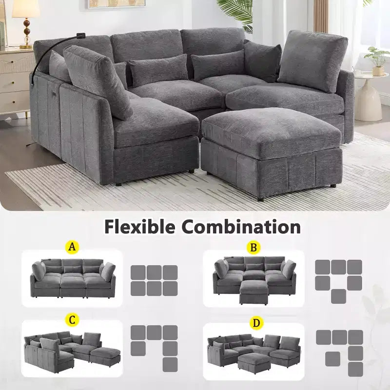 Canapé modulable multifonctionnel Merax avec pouf mobile