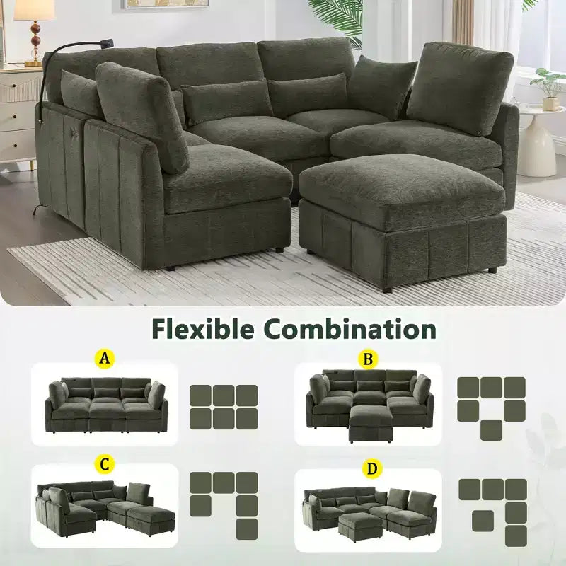 Canapé modulable multifonctionnel Merax avec pouf mobile