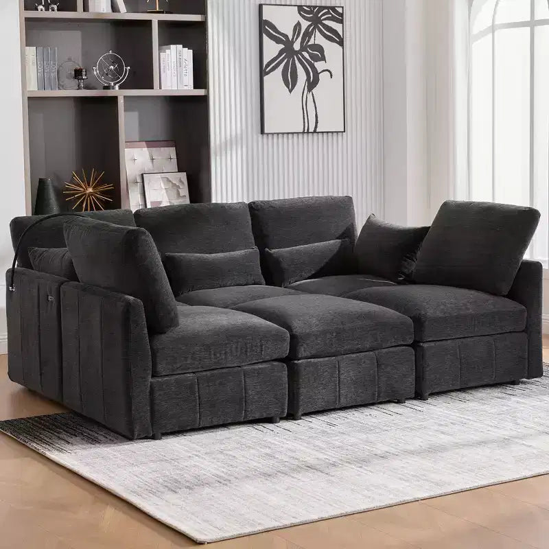 Canapé modulable multifonctionnel Merax avec pouf mobile