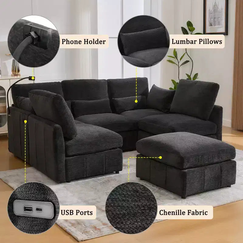 Canapé modulable multifonctionnel Merax avec pouf mobile