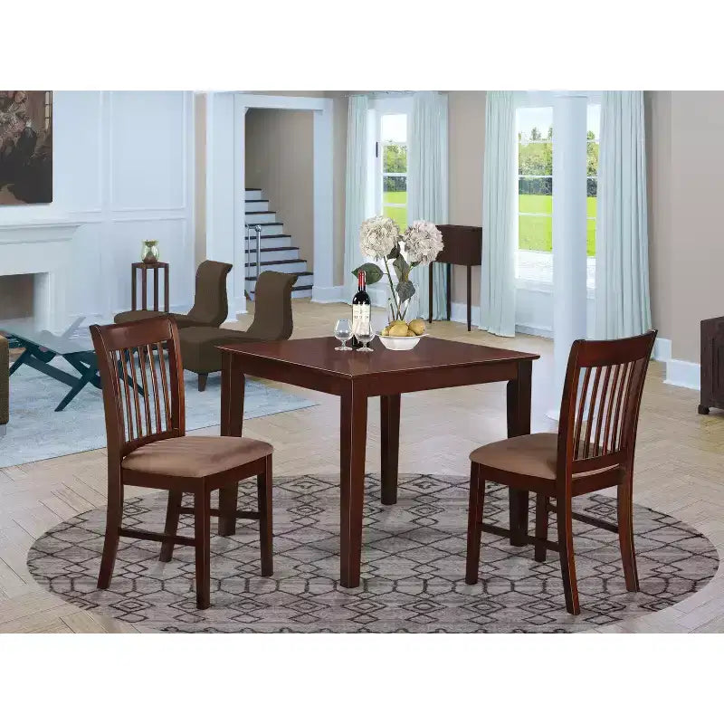 HomeStock Belmont Small Kitchen Table Set -Square Table And Kitchen Dining Chairs, Mahogany