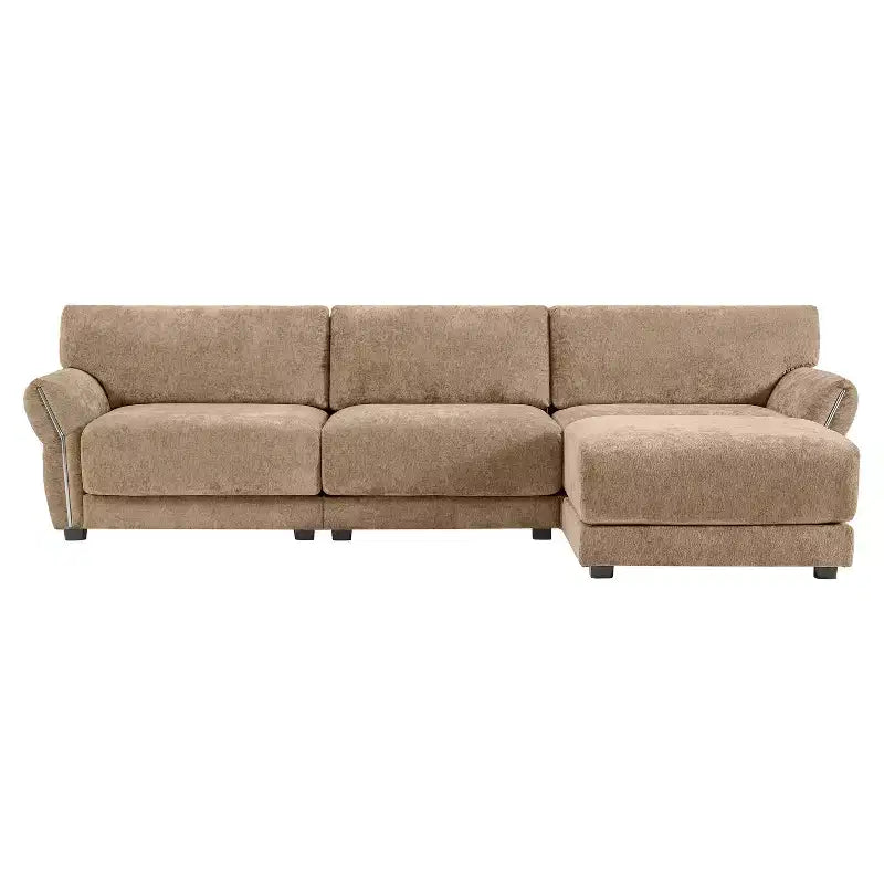 Ensemble de canapé d'angle en forme de L avec pouf, canapé 3 places en chenille avec assise extra-large et USB, 110