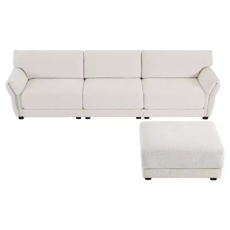 Ensemble de canapé d'angle en forme de L avec pouf, canapé 3 places en chenille avec assise extra-large et USB, 110