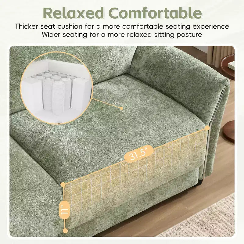 Ensemble de canapé d'angle en forme de L avec pouf, canapé 3 places en chenille avec assise extra-large et USB, 110