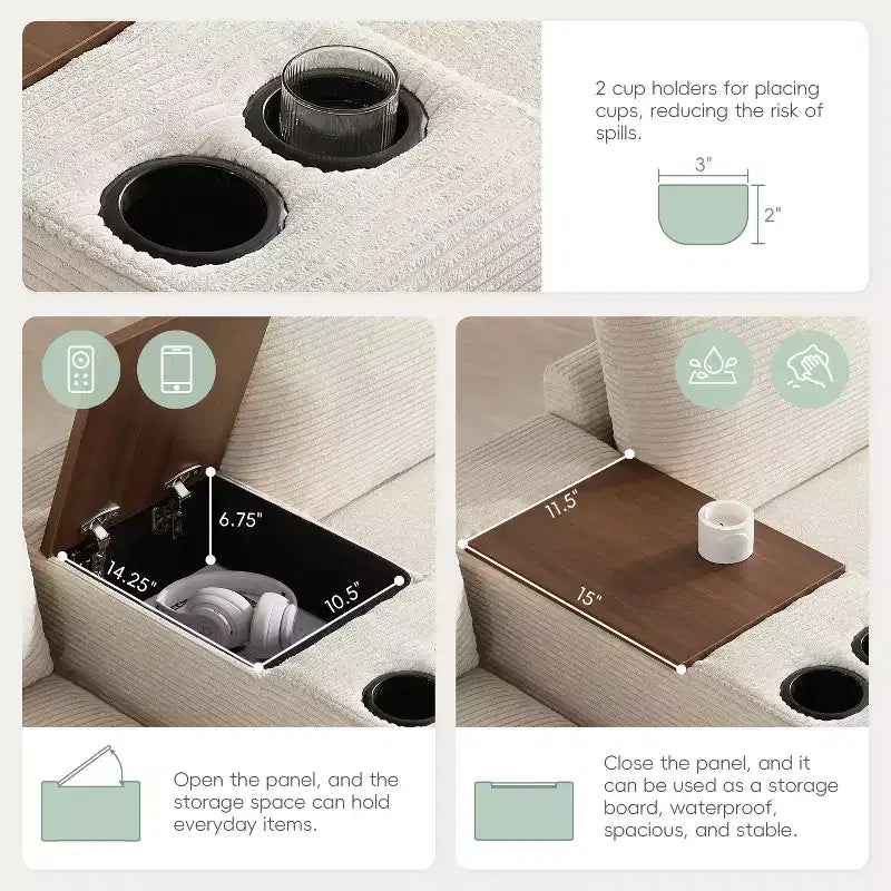 Canapé sectionnel modulaire en velours côtelé Polibi, multifonctionnel, surdimensionné, en U, 6 places, avec pouf de rangement