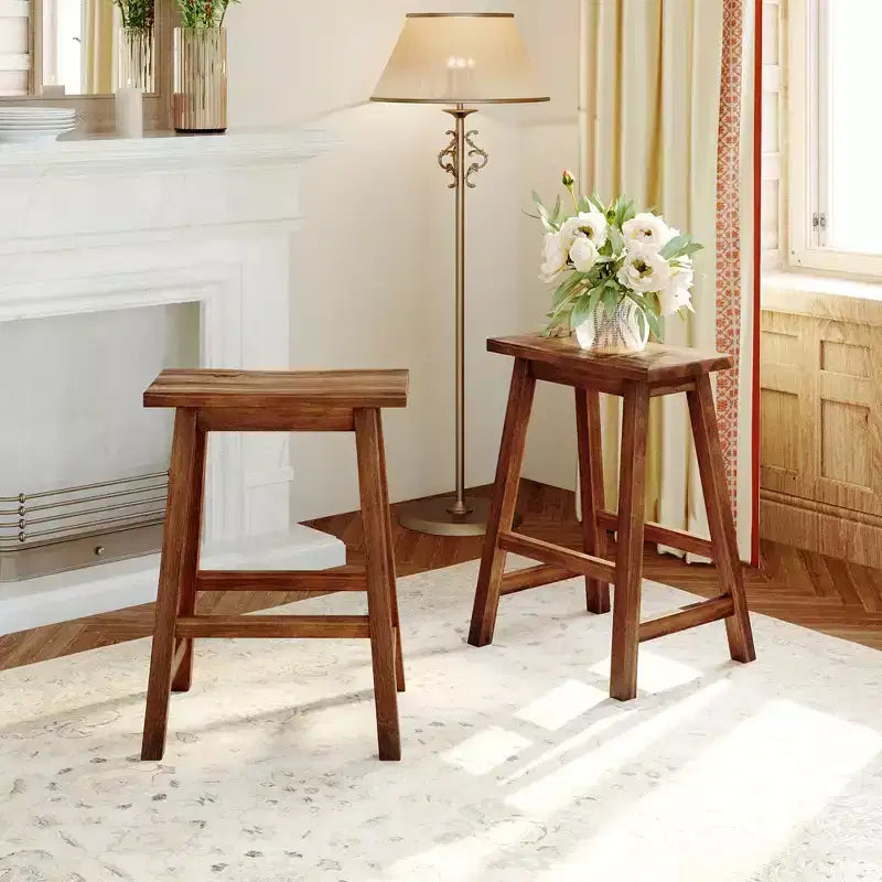 Îlot de Cuisine Rustique 3 Pièces : Table en Bois Massif 45", 2 Sièges, Étagères Ouvertes - Gain de Place