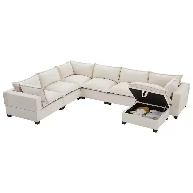 Canapé modulable en U surdimensionné à 7 places Polibi avec pouf de rangement