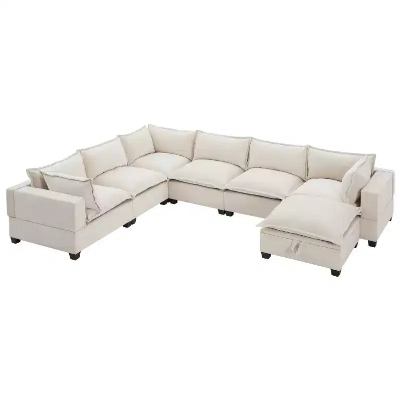 Canapé modulable en U surdimensionné à 7 places Polibi avec pouf de rangement