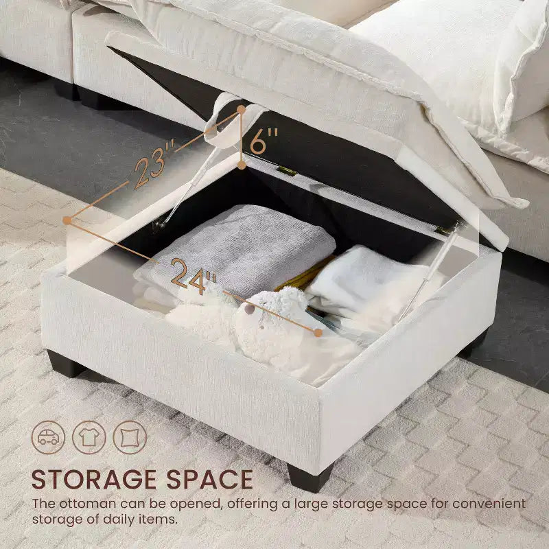 Canapé modulable en U surdimensionné à 7 places Polibi avec pouf de rangement