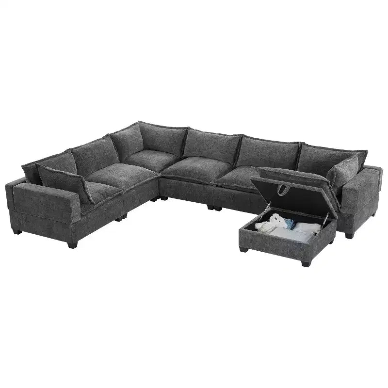 Canapé modulable en U surdimensionné à 7 places Polibi avec pouf de rangement