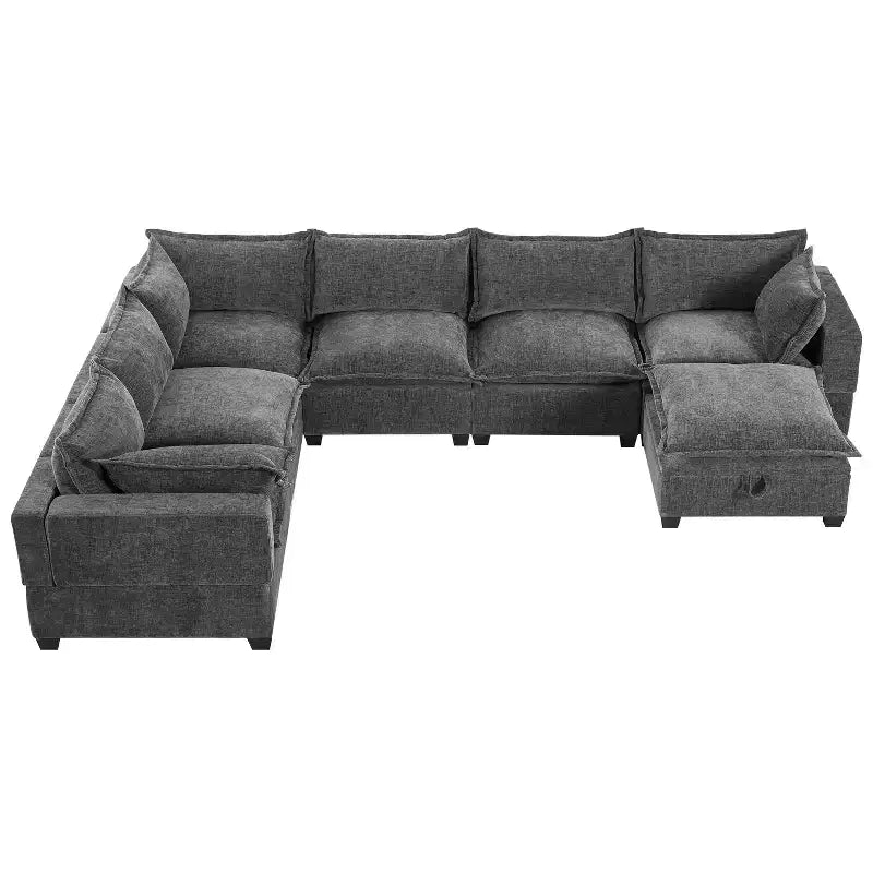 Canapé modulable en U surdimensionné à 7 places Polibi avec pouf de rangement