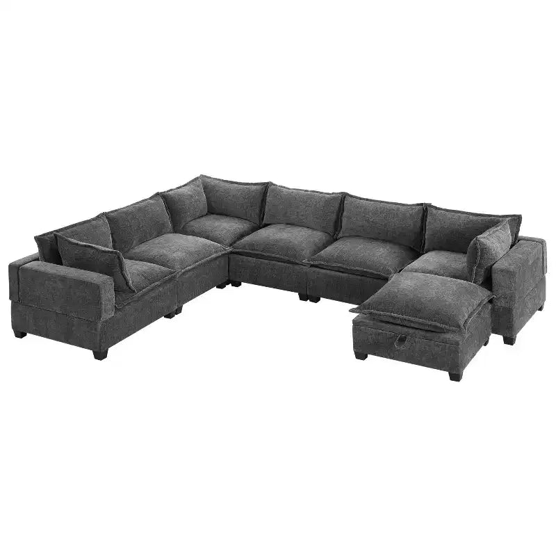 Canapé modulable en U surdimensionné à 7 places Polibi avec pouf de rangement