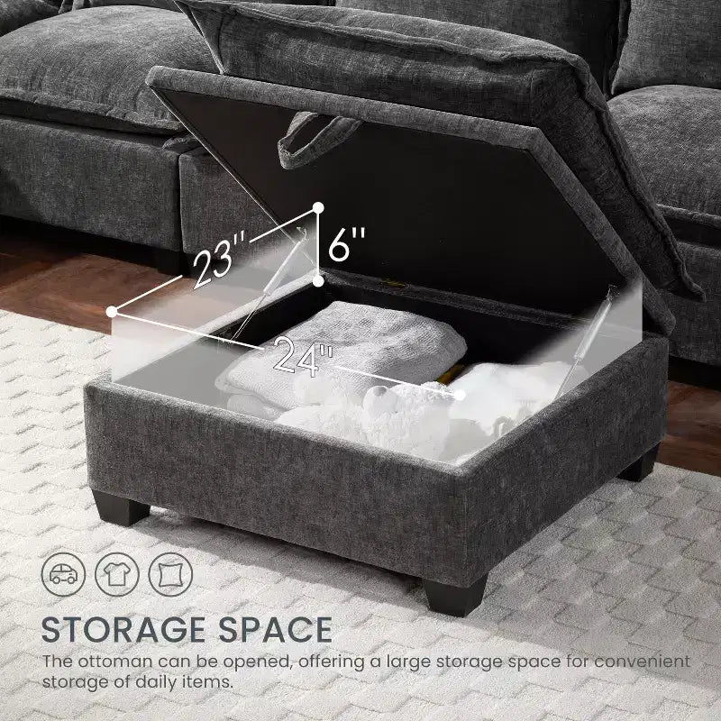Canapé modulable en U surdimensionné à 7 places Polibi avec pouf de rangement