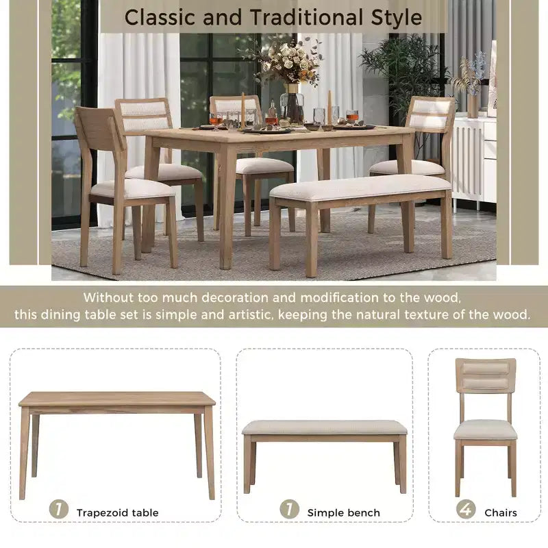 Ensemble de salle à manger GDFStudio Monica 6 pièces avec table et chaises rembourrées