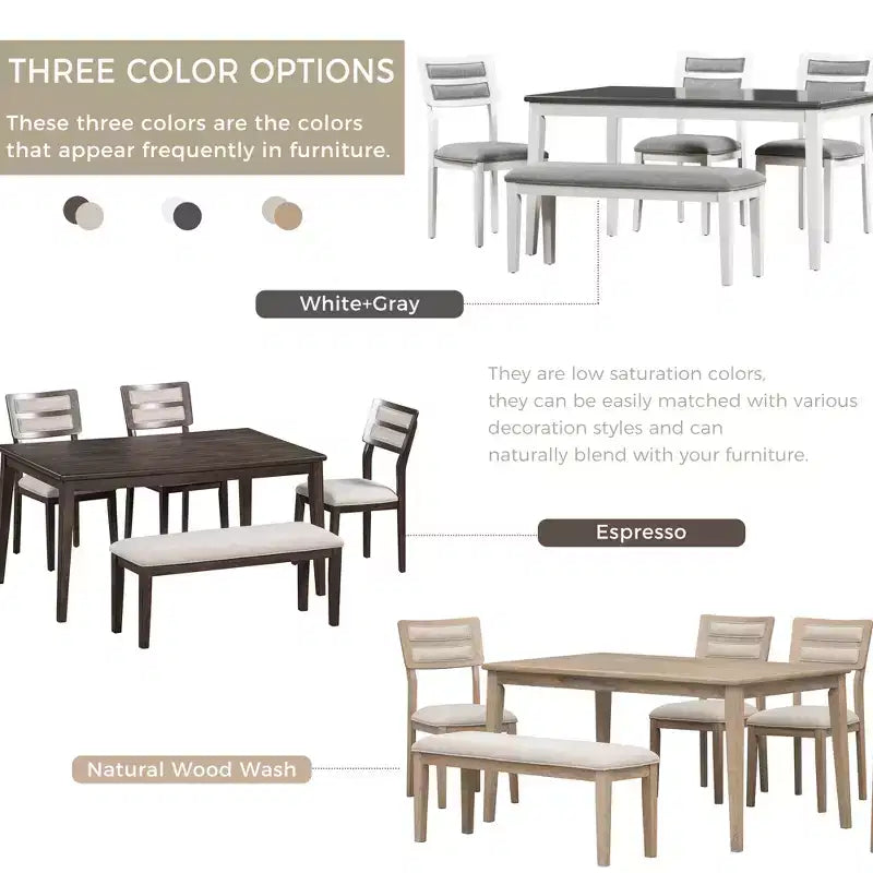 Ensemble de salle à manger GDFStudio Monica 6 pièces avec table et chaises rembourrées