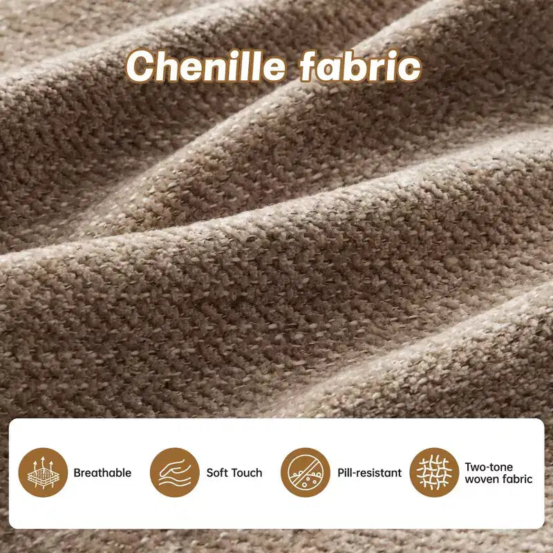 Canapé d'angle en L 74" beige nuage avec ottoman, en tissu chenille doux et mousse haute densité pour les salons