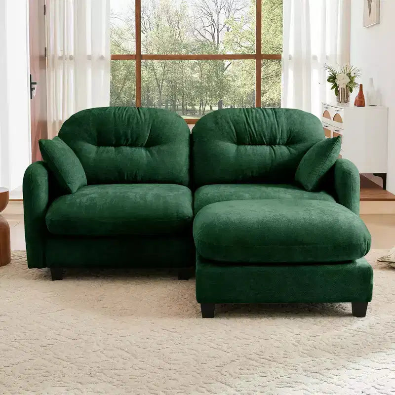Canapé d'angle en L 74" beige nuage avec ottoman, en tissu chenille doux et mousse haute densité pour les salons
