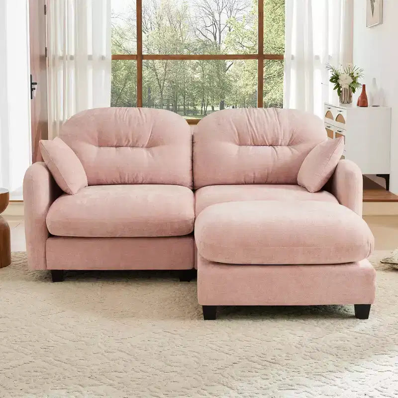 Canapé d'angle en L 74" beige nuage avec ottoman, en tissu chenille doux et mousse haute densité pour les salons
