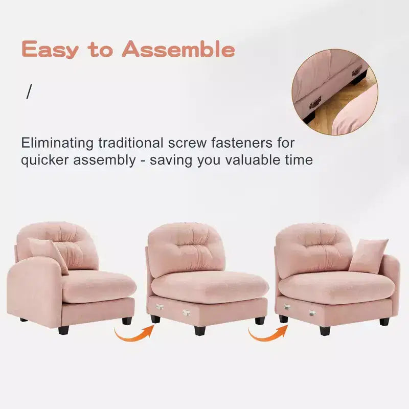 Canapé d'angle en L 74" beige nuage avec ottoman, en tissu chenille doux et mousse haute densité pour les salons