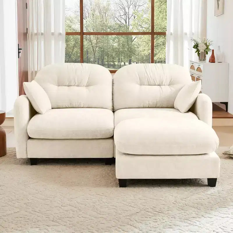 Canapé d'angle en L 74" beige nuage avec ottoman, en tissu chenille doux et mousse haute densité pour les salons