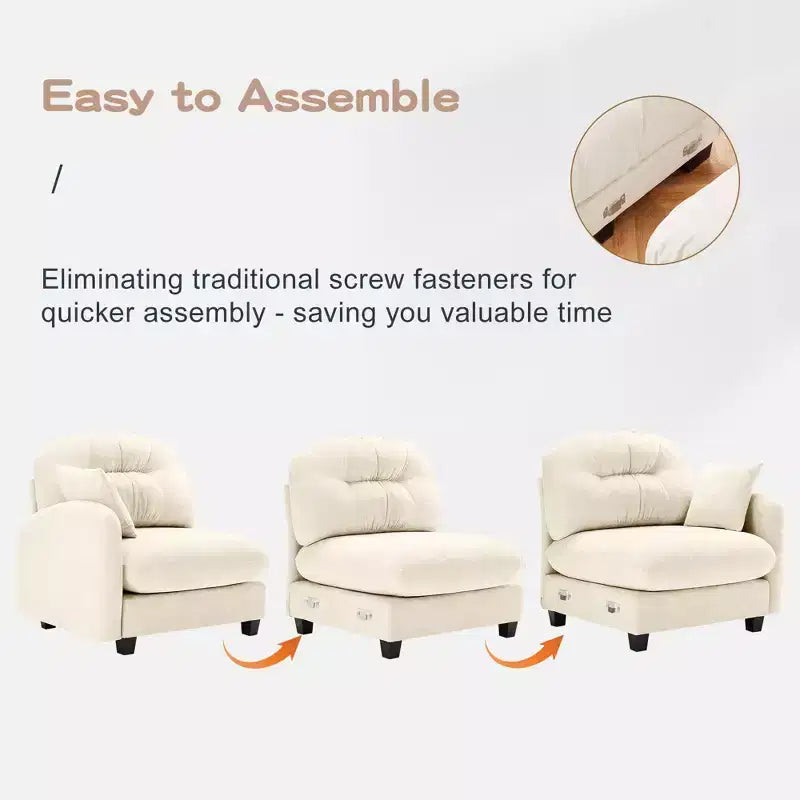 Canapé d'angle en L 74" beige nuage avec ottoman, en tissu chenille doux et mousse haute densité pour les salons