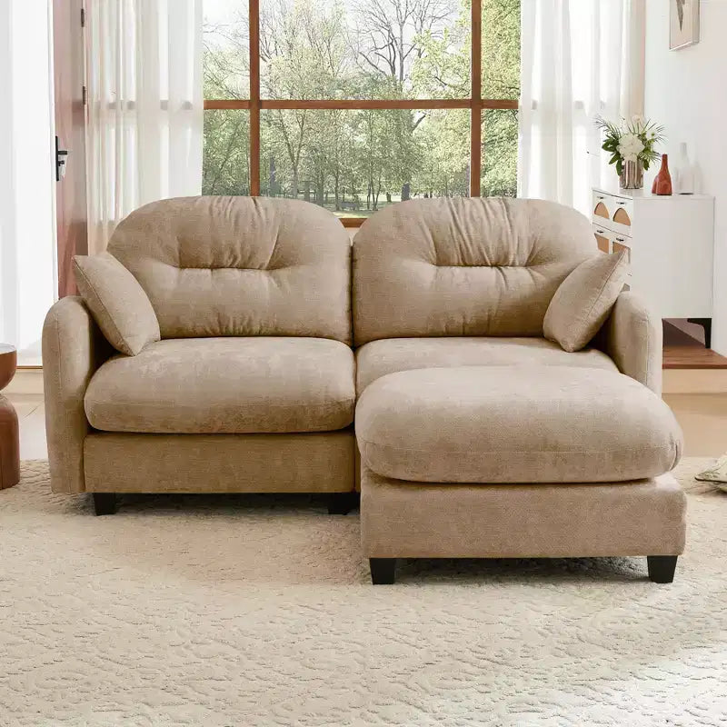 Canapé d'angle en L 74" beige nuage avec ottoman, en tissu chenille doux et mousse haute densité pour les salons